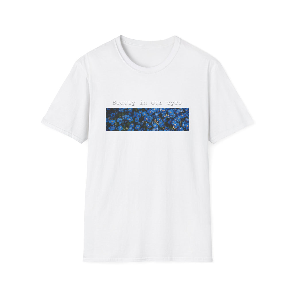 T-Shirt — "Beauty In Our Eyes" Blue Floral Bar Graphic